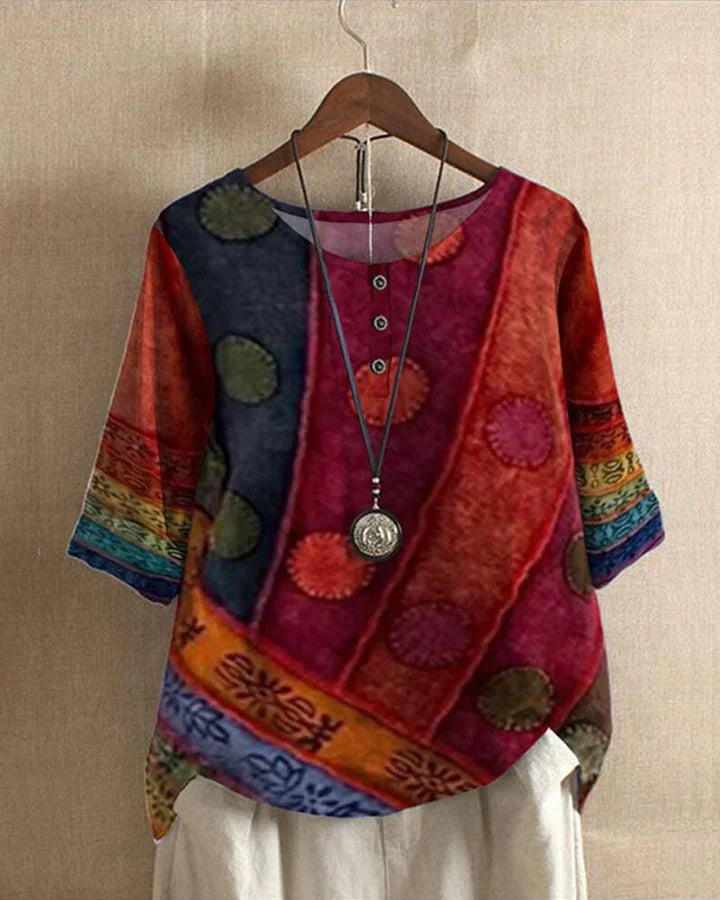 Bohemian blouse met print en knoopdetails