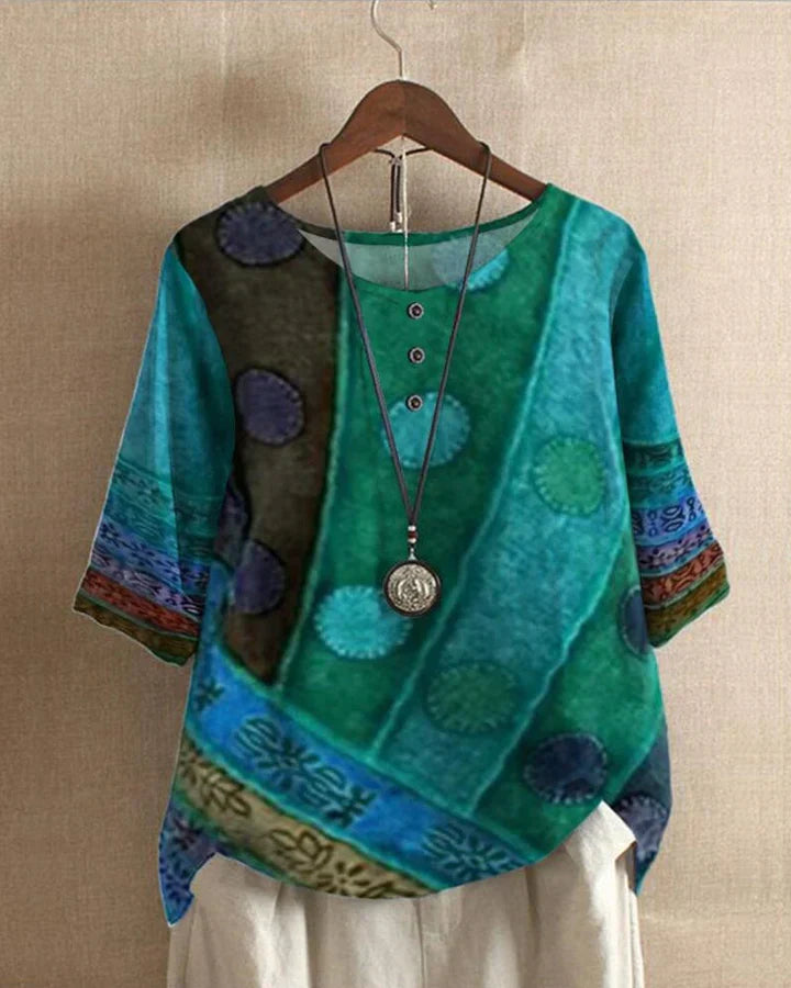 Bohemian blouse met print en knoopdetails