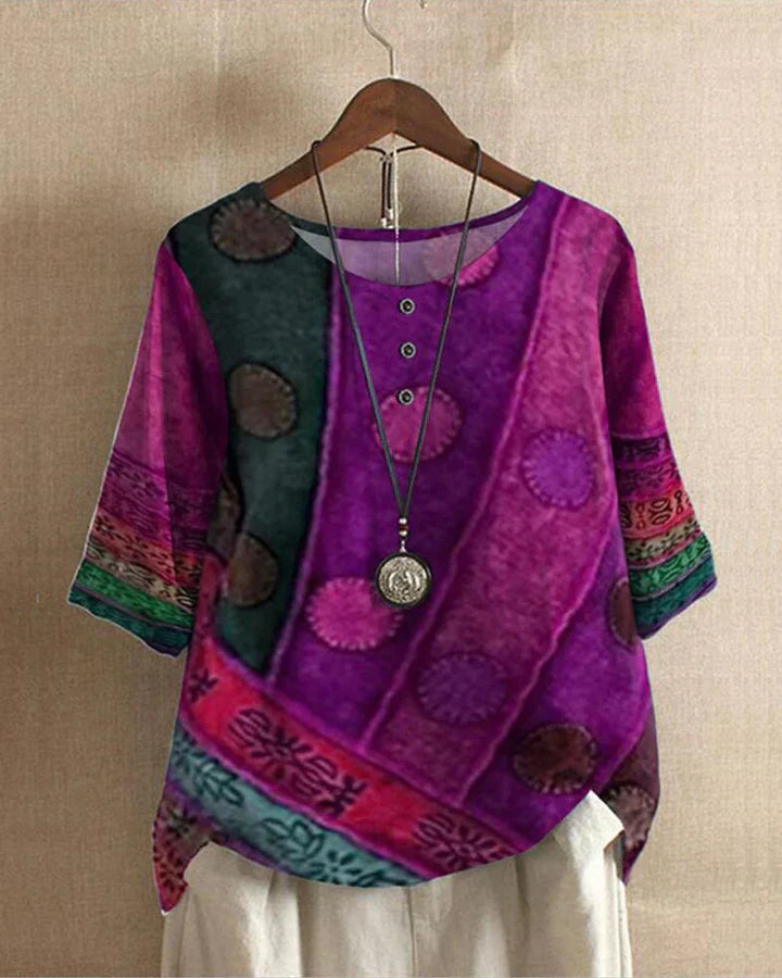 Bohemian blouse met print en knoopdetails