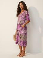 Midi jurk met bloemenprint en V-hals
