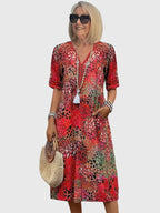 Midi jurk met bloemenprint en V-hals