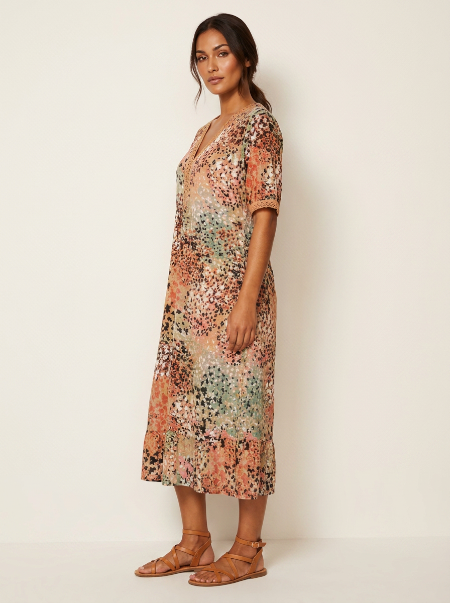 Midi jurk met bloemenprint en V-hals