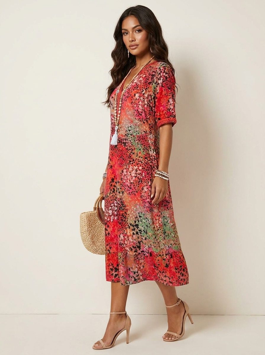 Midi jurk met bloemenprint en V-hals