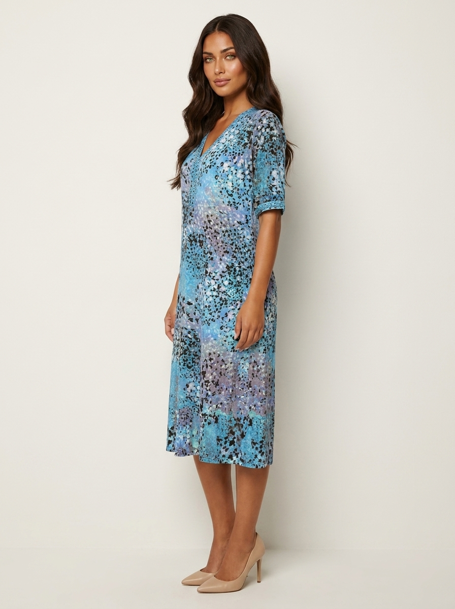 Midi jurk met bloemenprint en V-hals