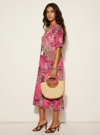 Midi jurk met bloemenprint en V-hals