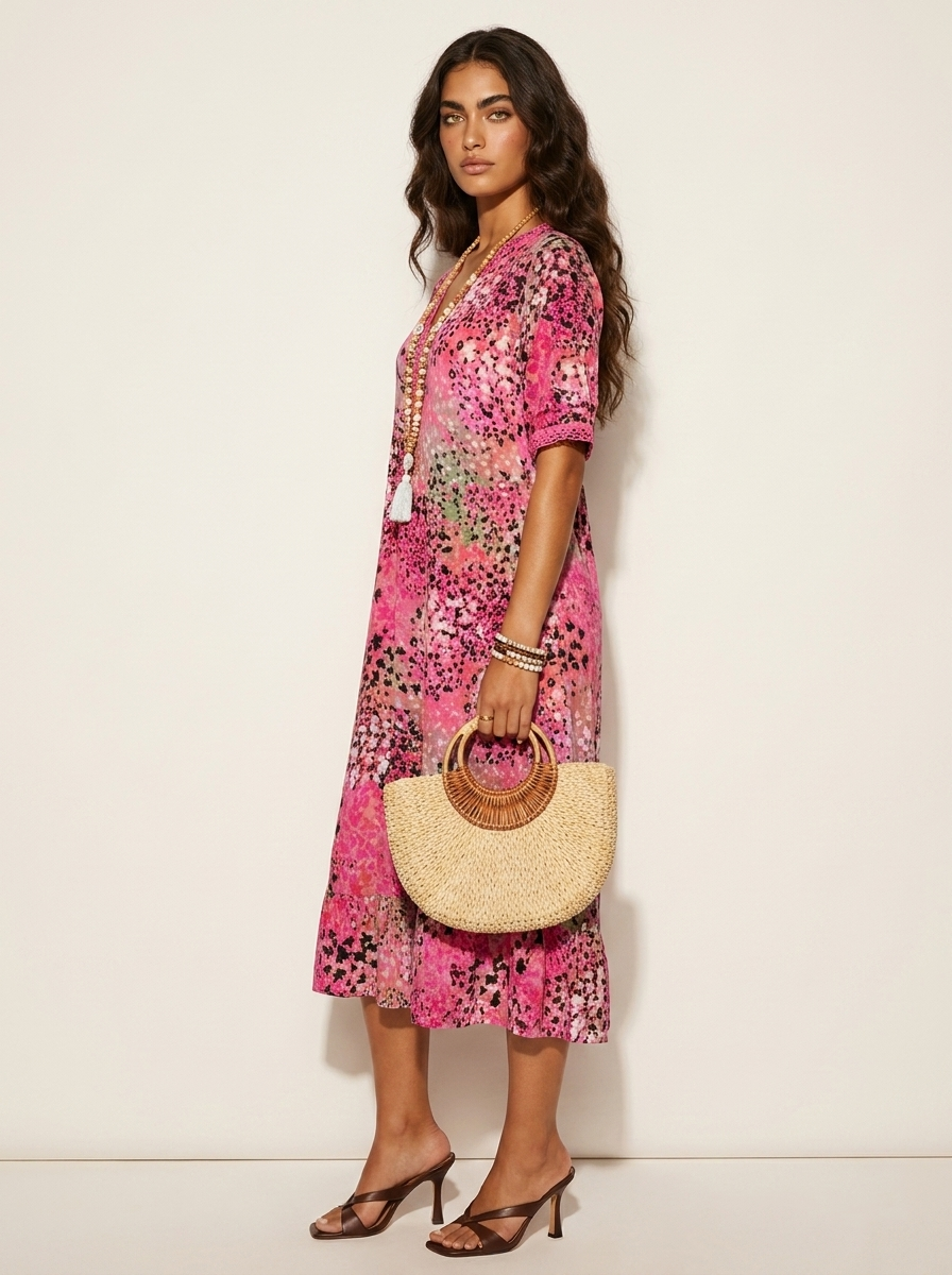 Midi jurk met bloemenprint en V-hals