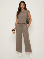 Set met mouwloze top en wide leg broek in khaki