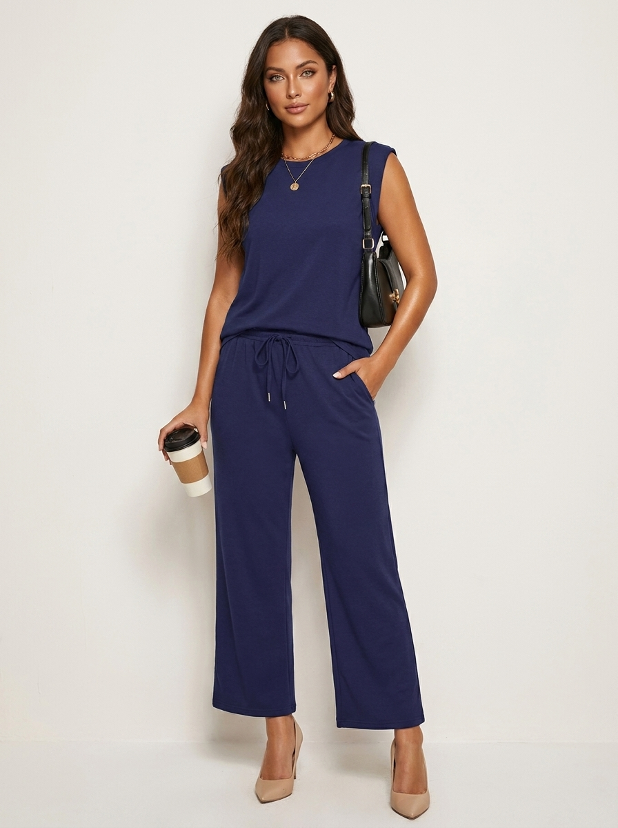 Set met mouwloze top en wide leg broek in marineblauw