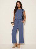 Set met mouwloze top en wide leg broek in blauw