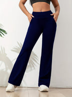 Flared broek met hoge taille en wijde pijpen in marineblauw