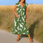 Maxi jurk met abstracte print en V-hals