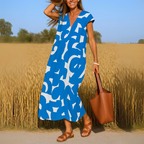 Maxi jurk met abstracte print en V-hals
