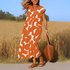 Maxi jurk met abstracte print en V-hals