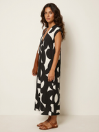 Maxi jurk met abstracte print en V-hals