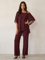 Chiffon set met vloeiende pasvorm in rood