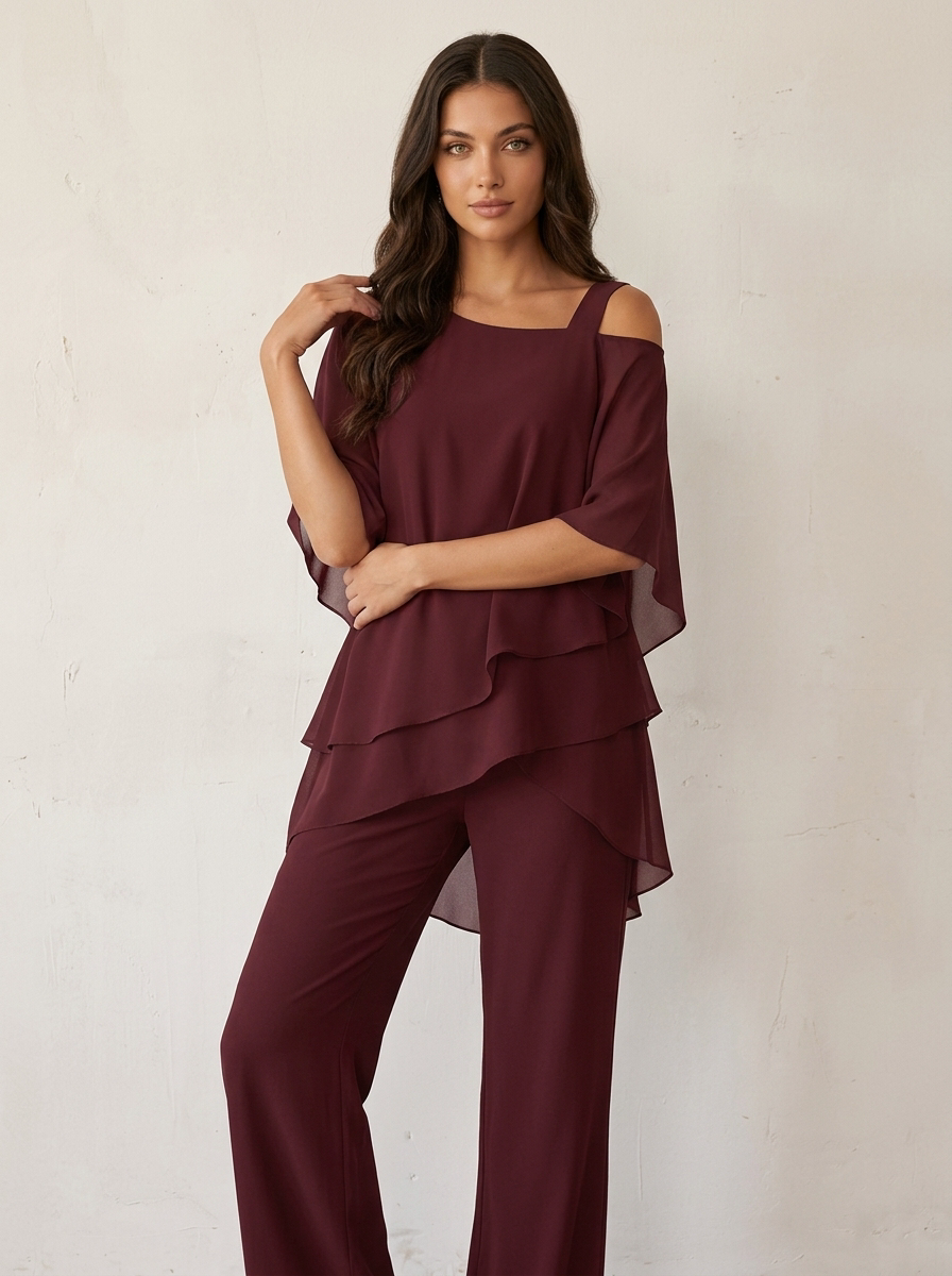 Chiffon set met vloeiende pasvorm