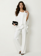 Chiffon set met vloeiende pasvorm in wit