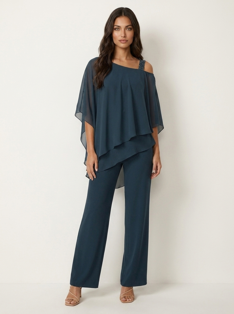 Chiffon set met vloeiende pasvorm in blauw