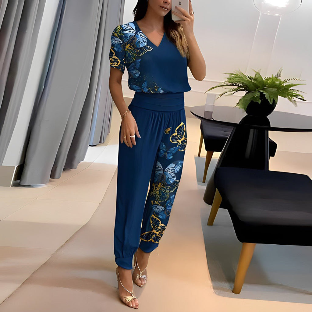 Tweedelige set met V-hals top en broek