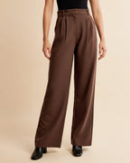 Wide-leg pantalon met hoge taille en subtiele plooien in bruin
