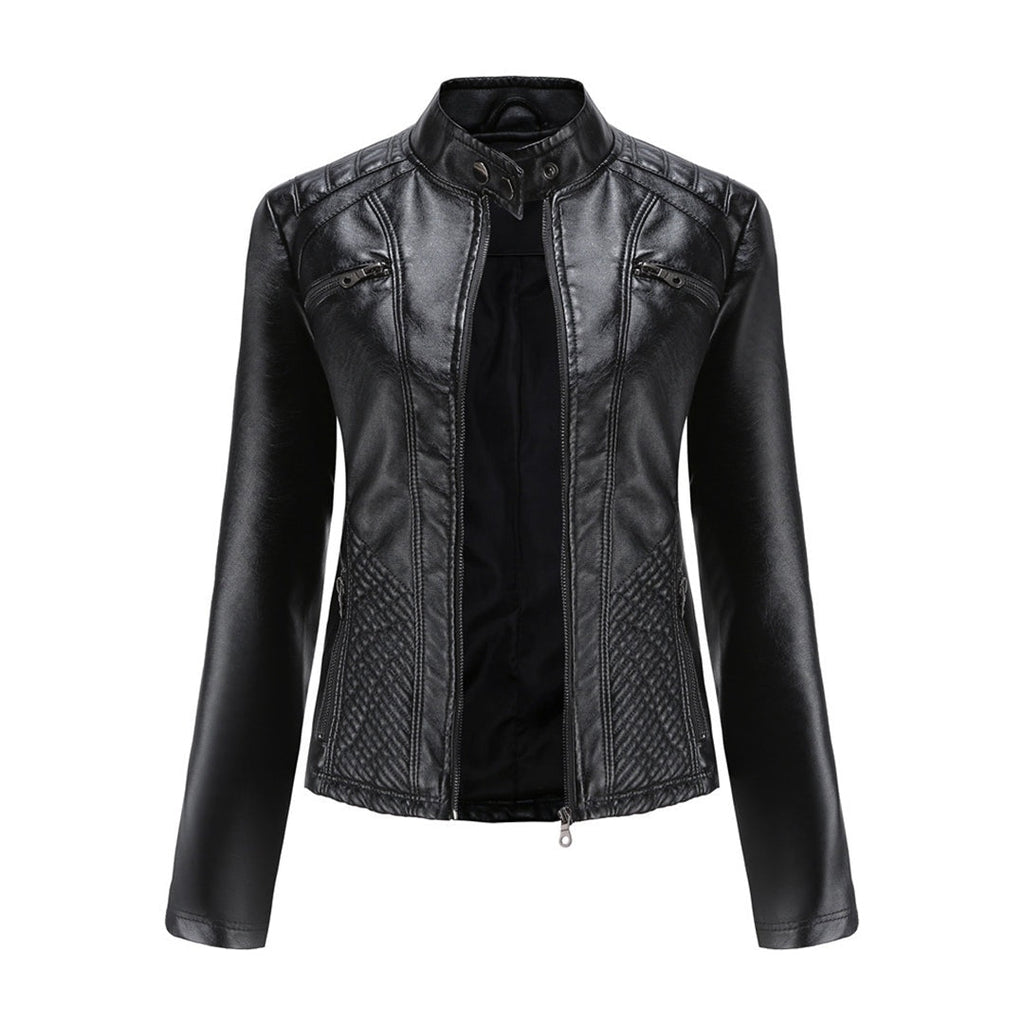 Leren jas met ritsdetails en getailleerde pasvorm