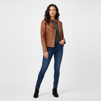 Leren jas met ritsdetails en getailleerde pasvorm in bruin