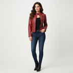 Leren jas met ritsdetails en getailleerde pasvorm in rood