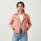 Leren jas met ritsdetails en getailleerde pasvorm in roze