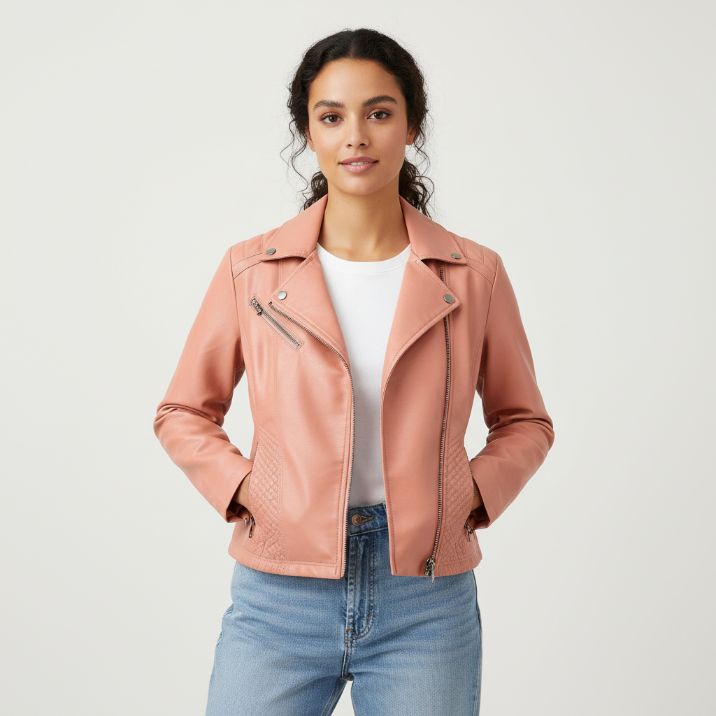 Leren jas met ritsdetails en getailleerde pasvorm in roze
