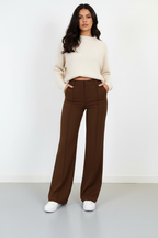 Rechte pantalon met hoge taille en soepele val in bruin