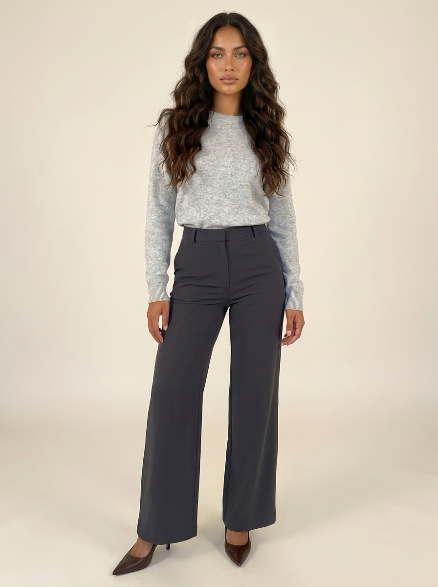 Rechte pantalon met hoge taille en soepele val in blauw