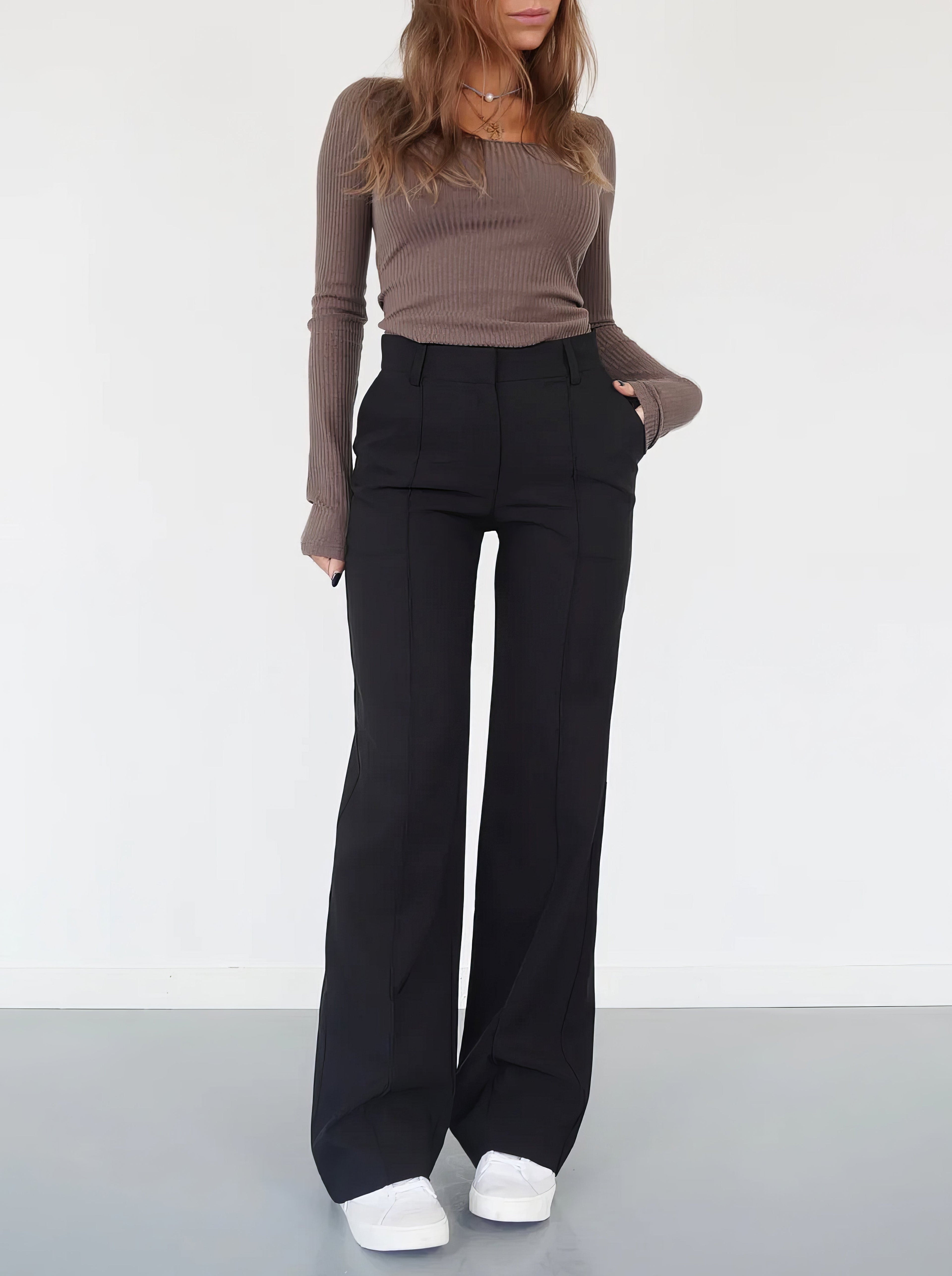 Rechte pantalon met hoge taille en soepele val