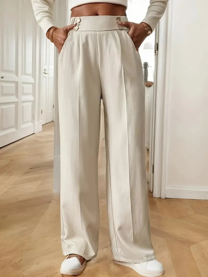 Pantalon met hoge taille en decoratieve knoopdetails