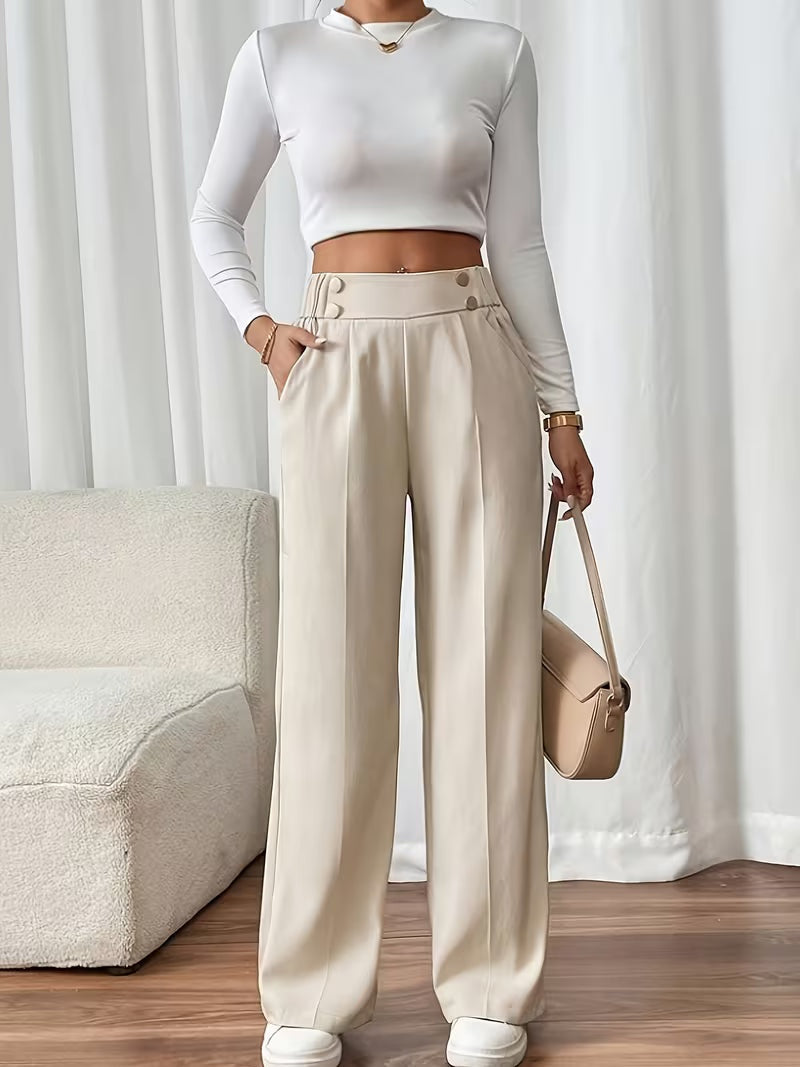 Pantalon met hoge taille en decoratieve knoopdetails