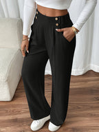 Pantalon met hoge taille en decoratieve knoopdetails