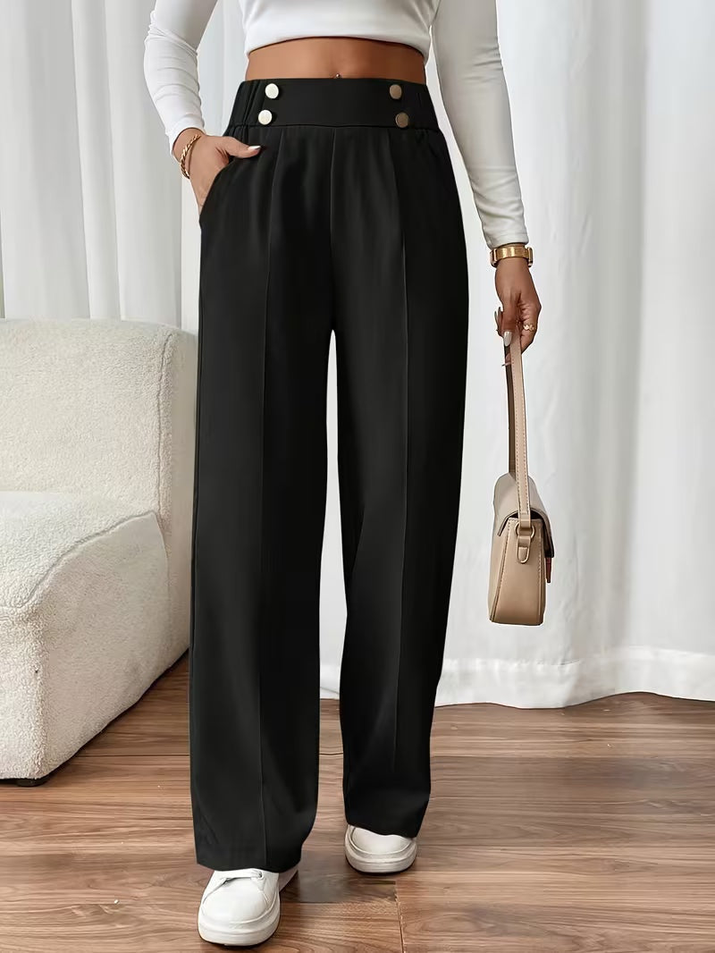 Pantalon met hoge taille en decoratieve knoopdetails