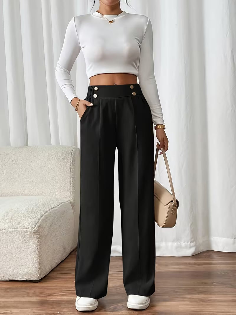Pantalon met hoge taille en decoratieve knoopdetails