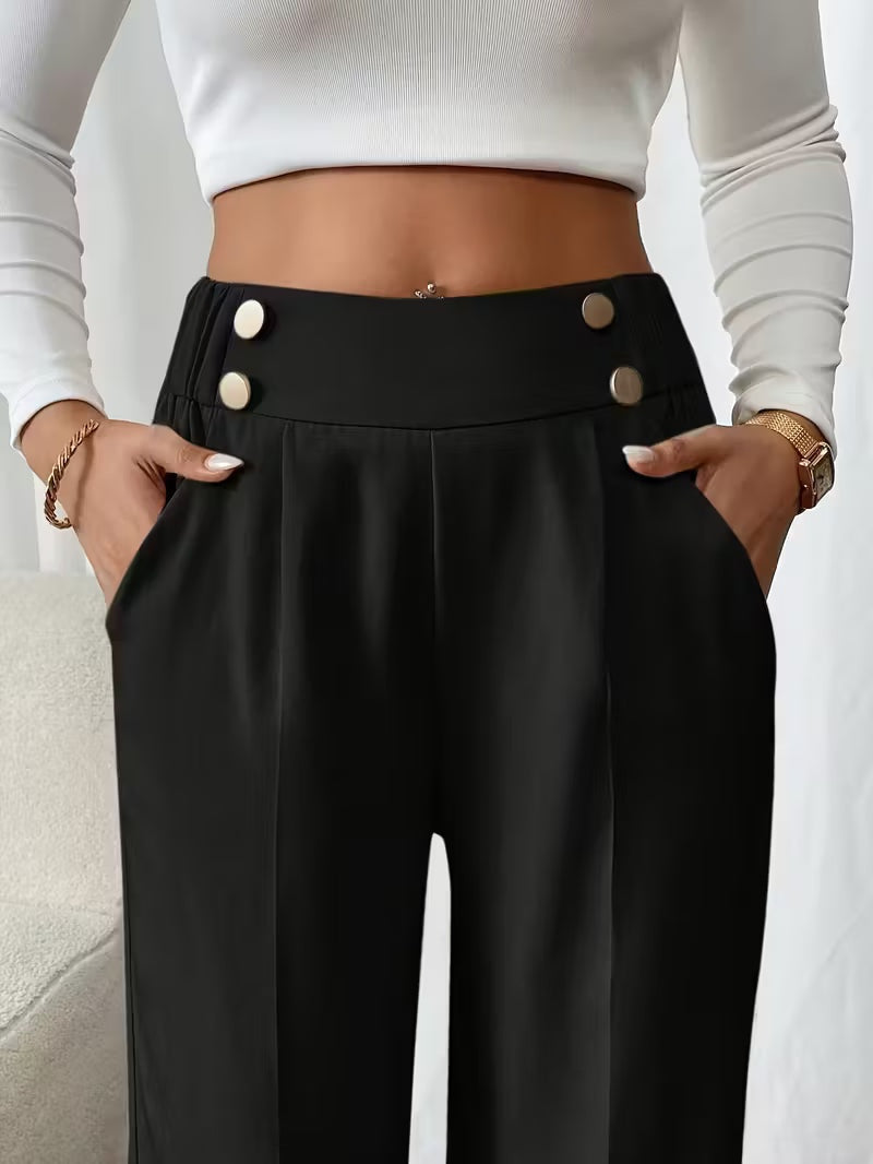 Pantalon met hoge taille en decoratieve knoopdetails