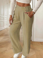 Pantalon met hoge taille en decoratieve knoopdetails