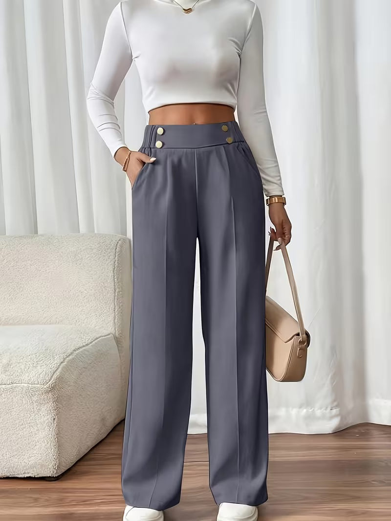 Pantalon met hoge taille en decoratieve knoopdetails