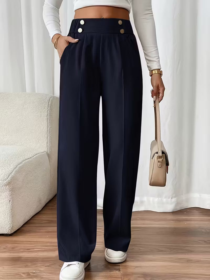 Pantalon met hoge taille en decoratieve knoopdetails