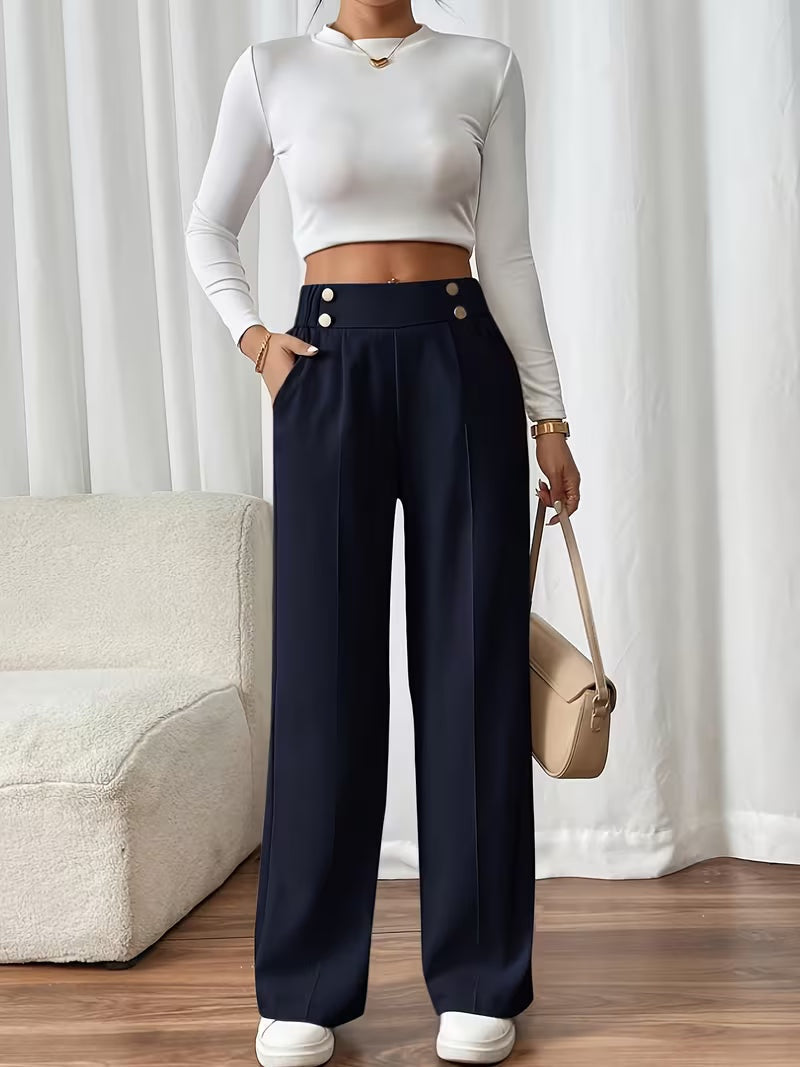 Pantalon met hoge taille en decoratieve knoopdetails