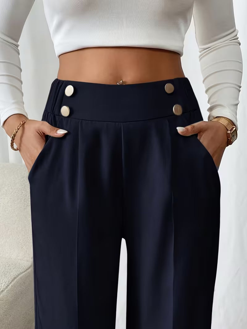 Pantalon met hoge taille en decoratieve knoopdetails