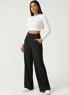 Pantalon met hoge taille en decoratieve knoopdetails in zwart
