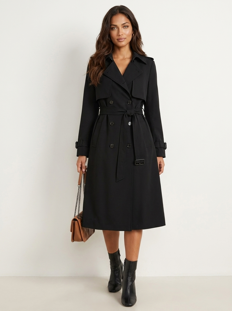 Trenchcoat met double-breasted sluiting en ceintuur in zwart