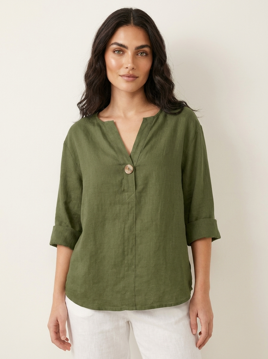 Linnen blouse met ademende stof en ontspannen pasvorm in groen