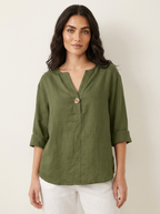Linnen blouse met ademende stof en ontspannen pasvorm in groen