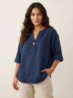 Linnen blouse met ademende stof en ontspannen pasvorm in blauw