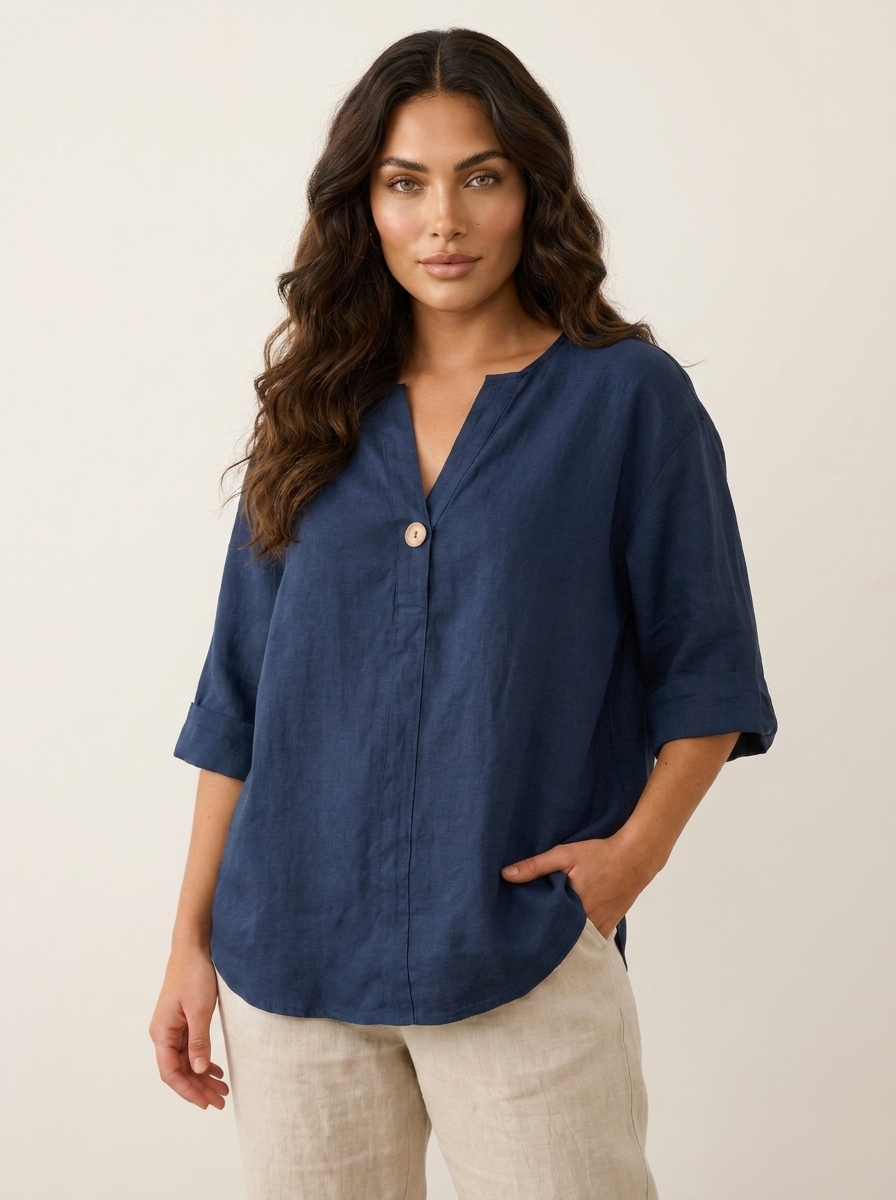 Linnen blouse met ademende stof en ontspannen pasvorm in blauw