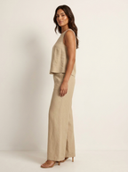 Linnenlook set met mouwloze top en wijde broek
